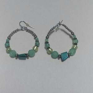 Blue and green pierced earrings